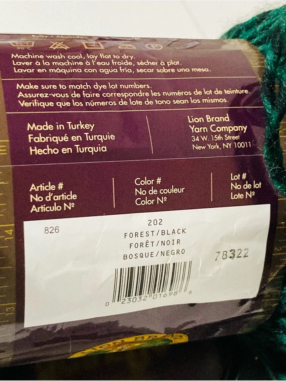 NEW Lion Brand Scarfie Yarn Color: Forest Black